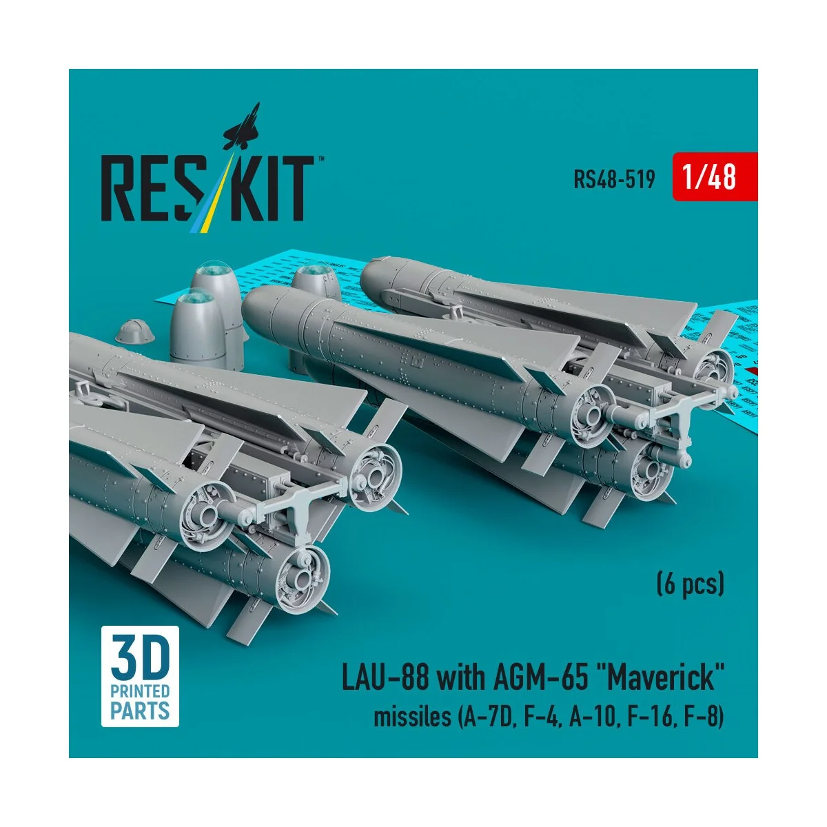 LAU-88 with (2 pcs) AGM-65 Maverick missiles (6 pcs) (A-7D, F-4, A-...