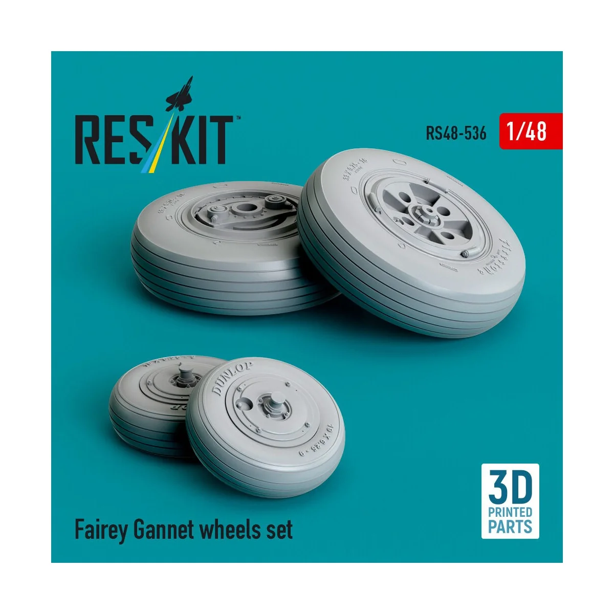 Fairey Gannet wheels set (3D Printed) - ResKit Models RS48-0536