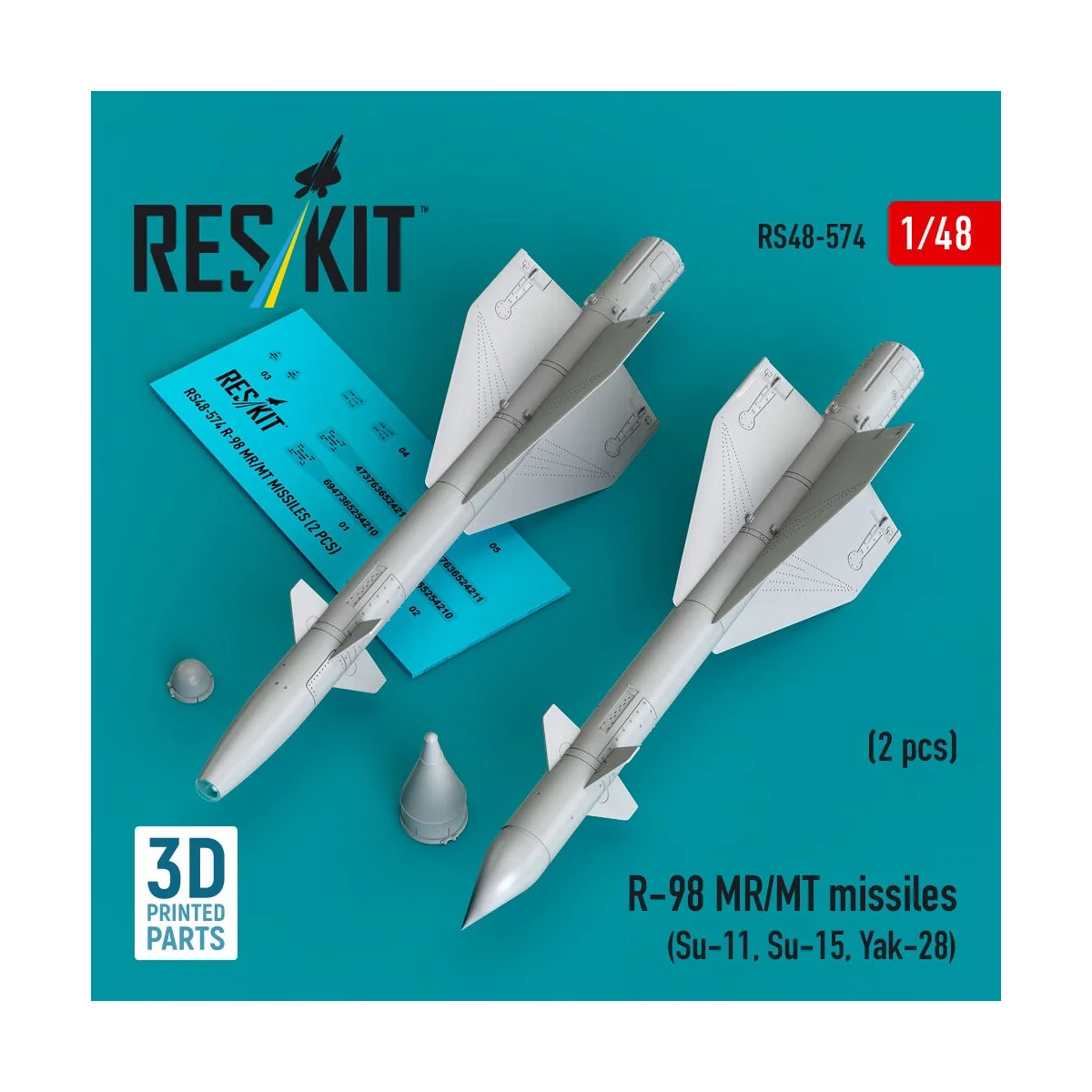 R-98 MR/MT missiles (2 pcs) (Su-11, Su-15, Yak-28) (3D Printed), 1/...