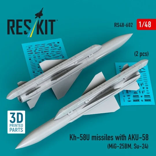 Kh-58U missiles with AKU-58 (2 pcs) (MiG-25BM, Su-24) (3D Printed),...
