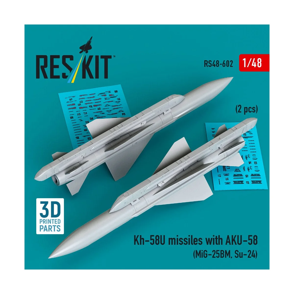 Kh-58U missiles with AKU-58 (2 pcs) (MiG-25BM, Su-24) (3D Printed),...
