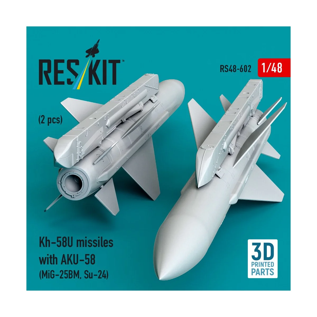 Kh-58U missiles with AKU-58 (2 pcs) (MiG-25BM, Su-24) (3D Printed),...
