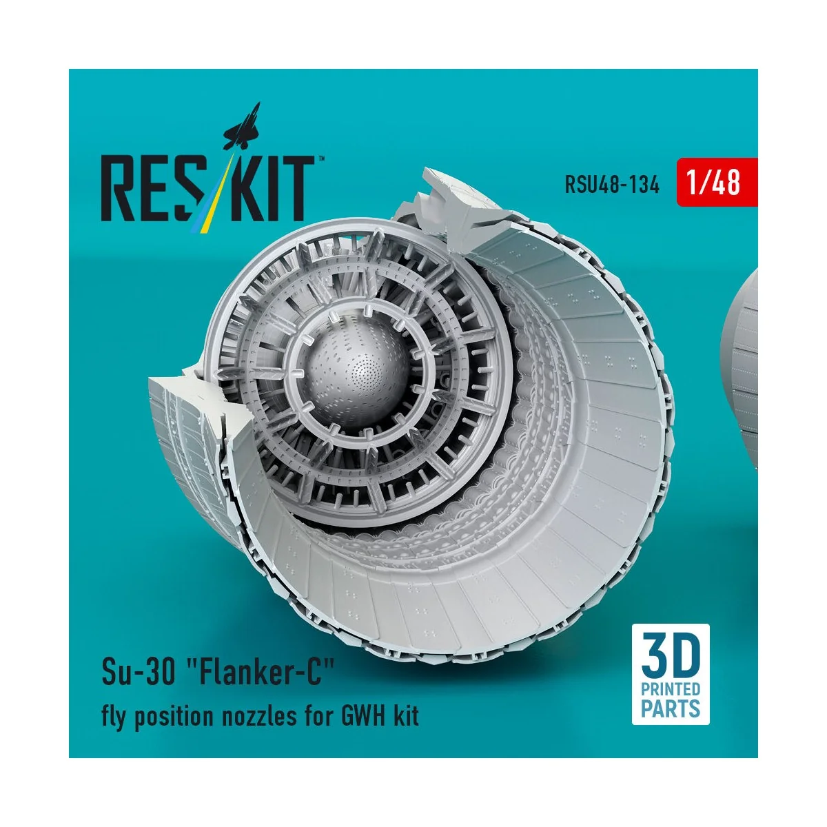 Su-30 Flanker-C fly position nozzles for GWH kit (3D Printed), 1/48...