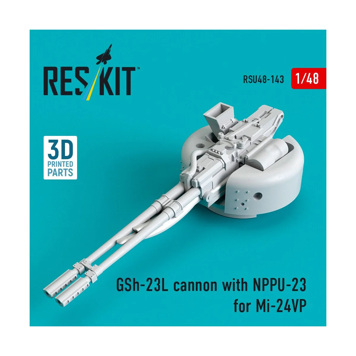 GSh-23L cannon with NPPU-23 for Mi-24VP (3D Printed), 1/48 - ResKit... GSh-23L cannon with NPPU-23 for Mi-24VP (3D Printed), 1/48 - ResKit...
