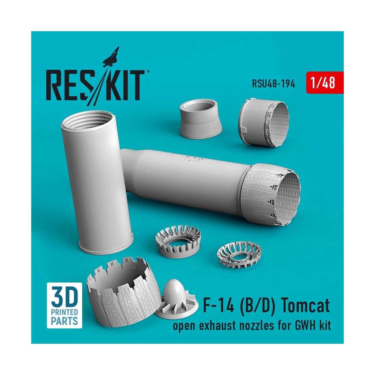 F-14 (B,D) Tomcat open exhaust nozzles for GWH kit (3D Printed) - R...