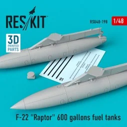 F-22 Raptor 600 gallons fuel tanks (3D Printed), 1/48 - ResKit Mode...