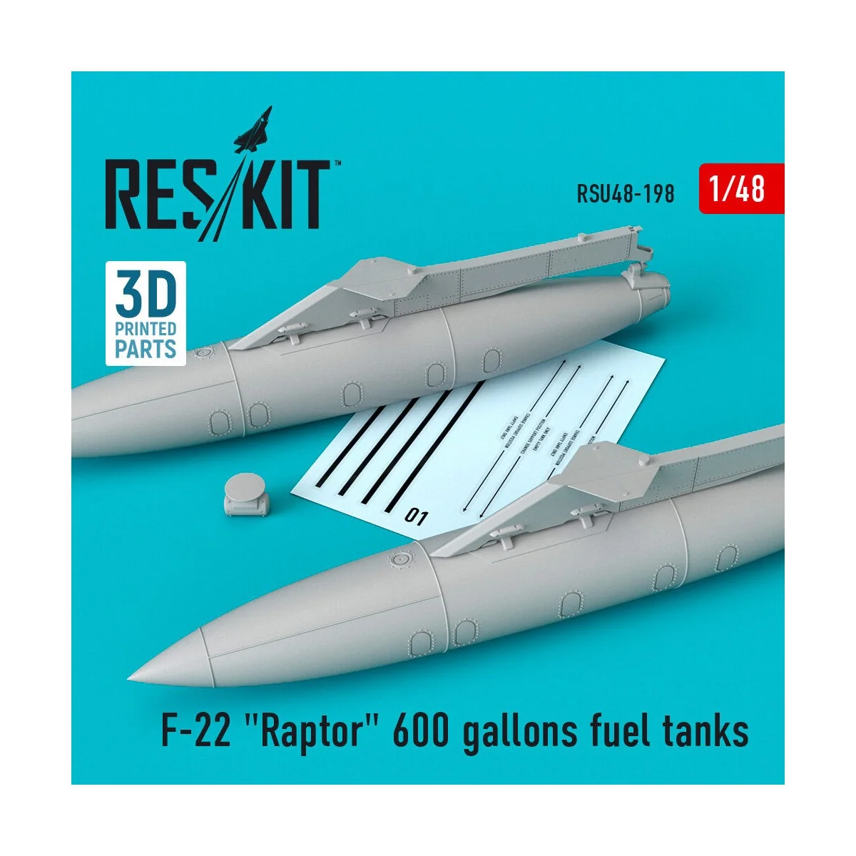 F-22 Raptor 600 gallons fuel tanks (3D Printed), 1/48 - ResKit Mode...
