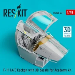 F-111A/E Cockpit with 3D decals for Academy kit (3D Printed) - ResK...