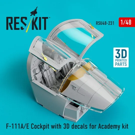 F-111A/E Cockpit with 3D decals for Academy kit (3D Printed) - ResK...