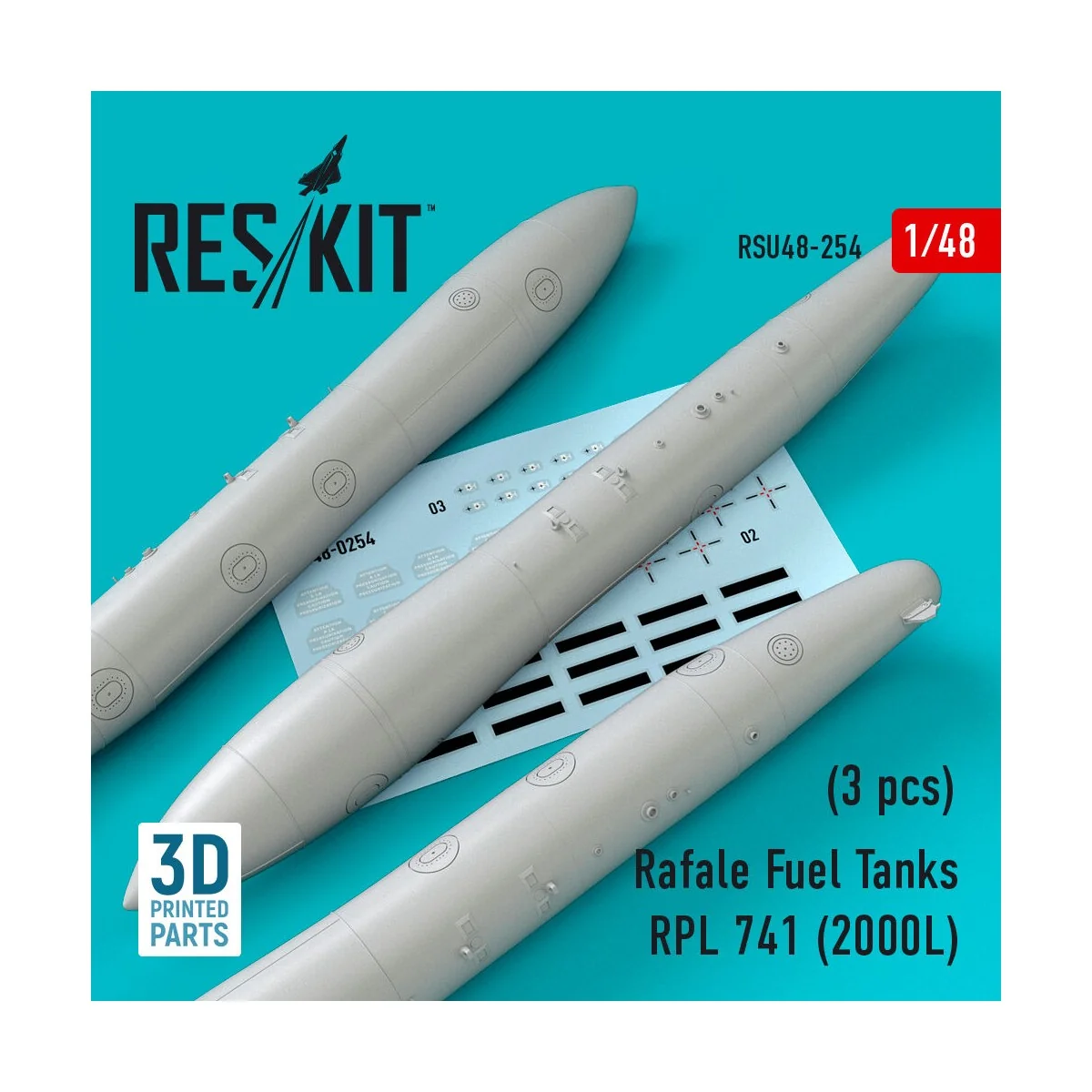 Rafale Fuel Tanks RPL 741 (2000L) (3 pcs) (3D Printed) - ResKit Mod...