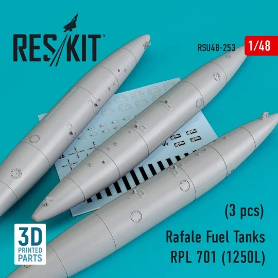 Rafale Fuel Tanks RPL 701 (1250L) (3 pcs) (3D Printed), 1/48 - ResK...
