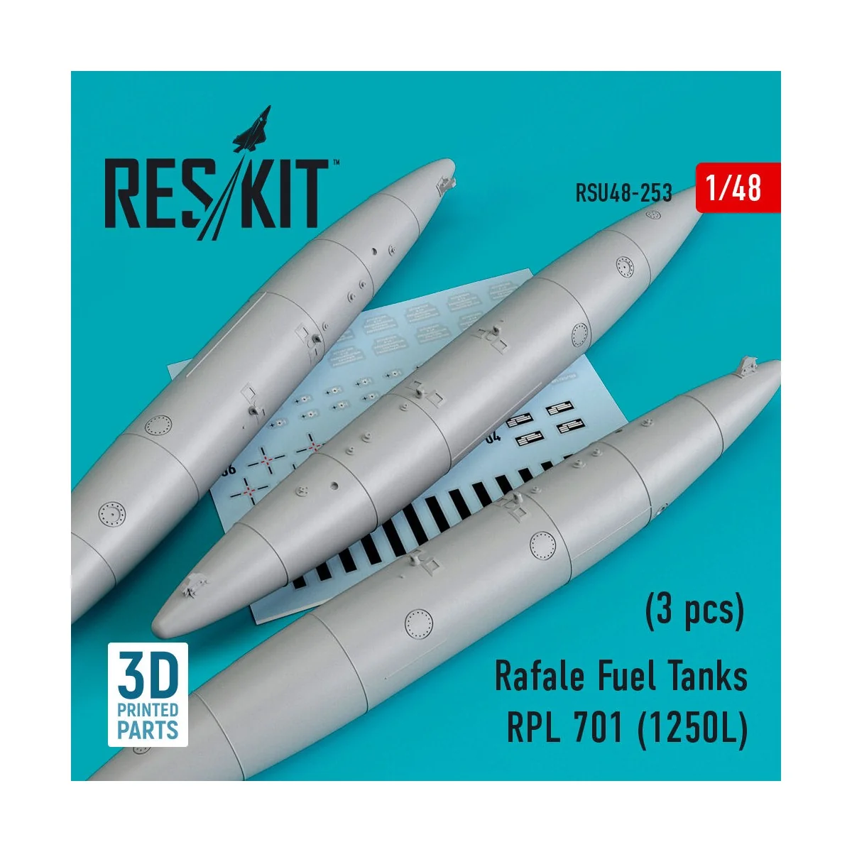 Rafale Fuel Tanks RPL 701 (1250L) (3 pcs) (3D Printed), 1/48 - ResK...