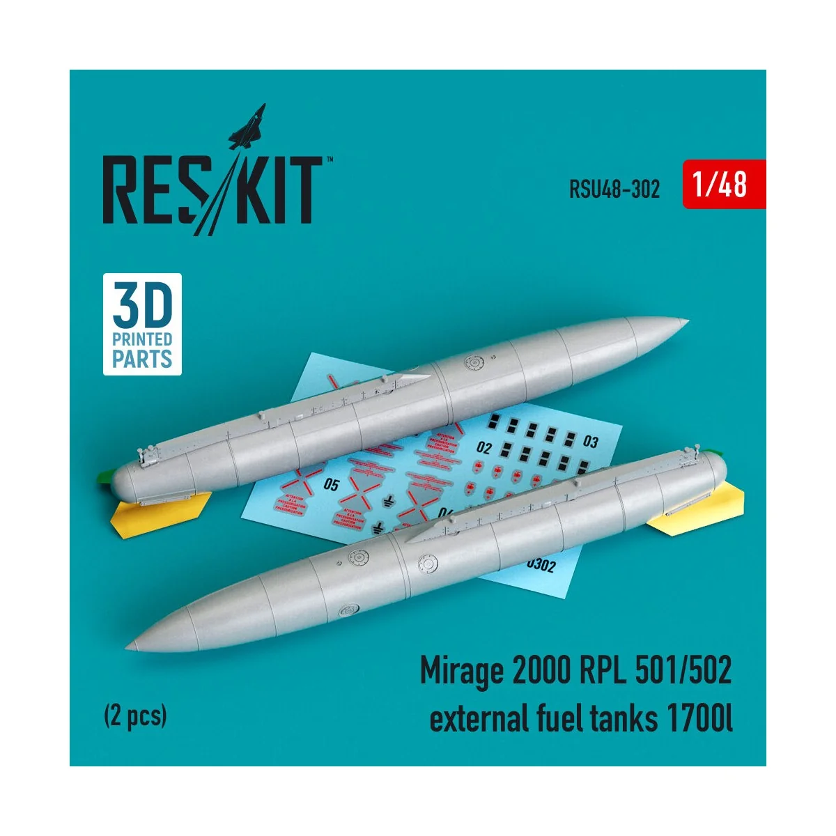 Mirage 2000 RPL 501/502 external fuel tanks 1700lt (2 pcs) (3D Prin... Mirage 2000 RPL 501/502 external fuel tanks 1700lt (2 pcs) (3D Prin...