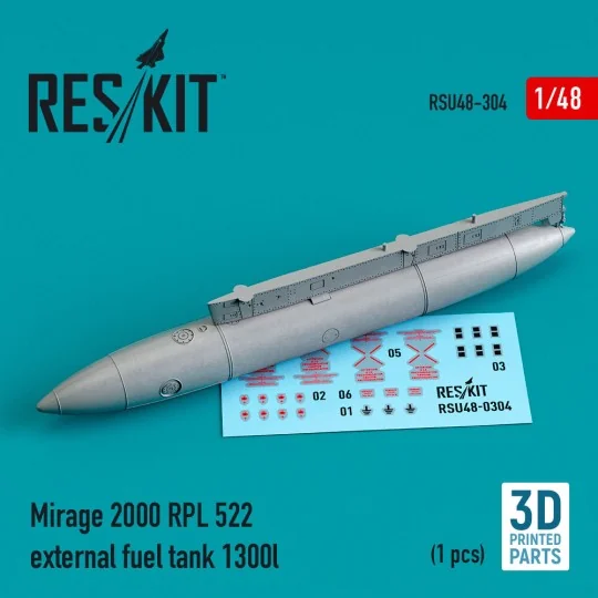Mirage 2000 RPL 522 external fuel tank 1300lt (3D Printed) - ResKit...