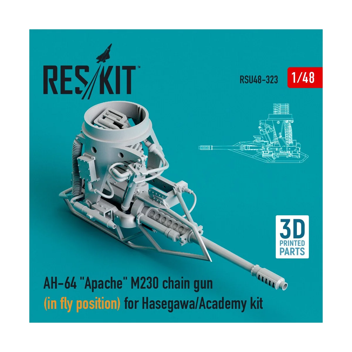 AH-64 Apache M230 chain gun (in fly position) for Hasegawa/Academy ...