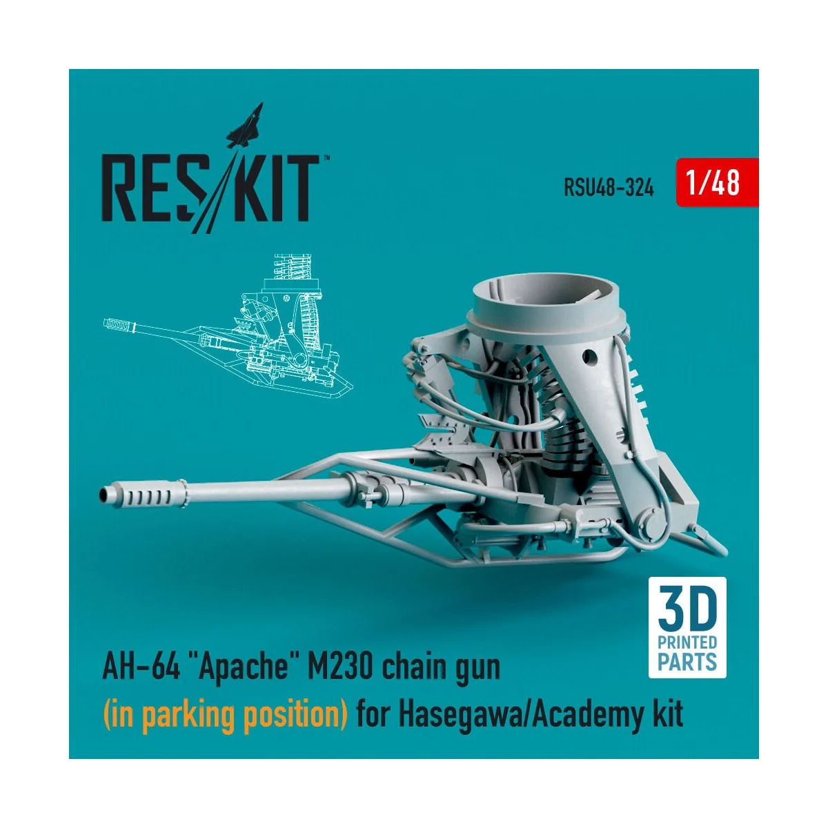 AH-64 Apache M230 chain gun (in parking position) for Hasegawa/Acad...