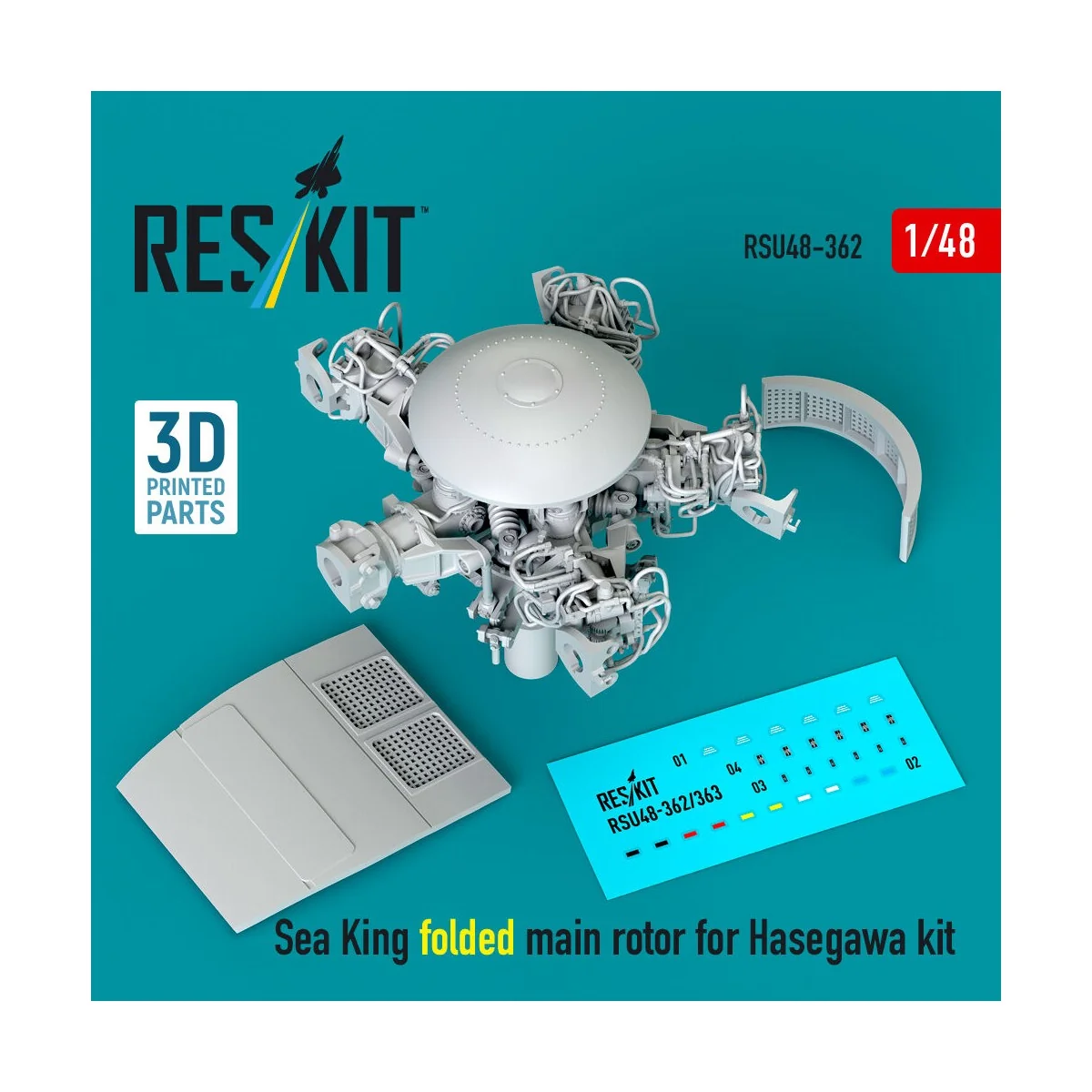 Sea King folded main rotor for Hasegawa kit (3D Printed) - ResKit M...