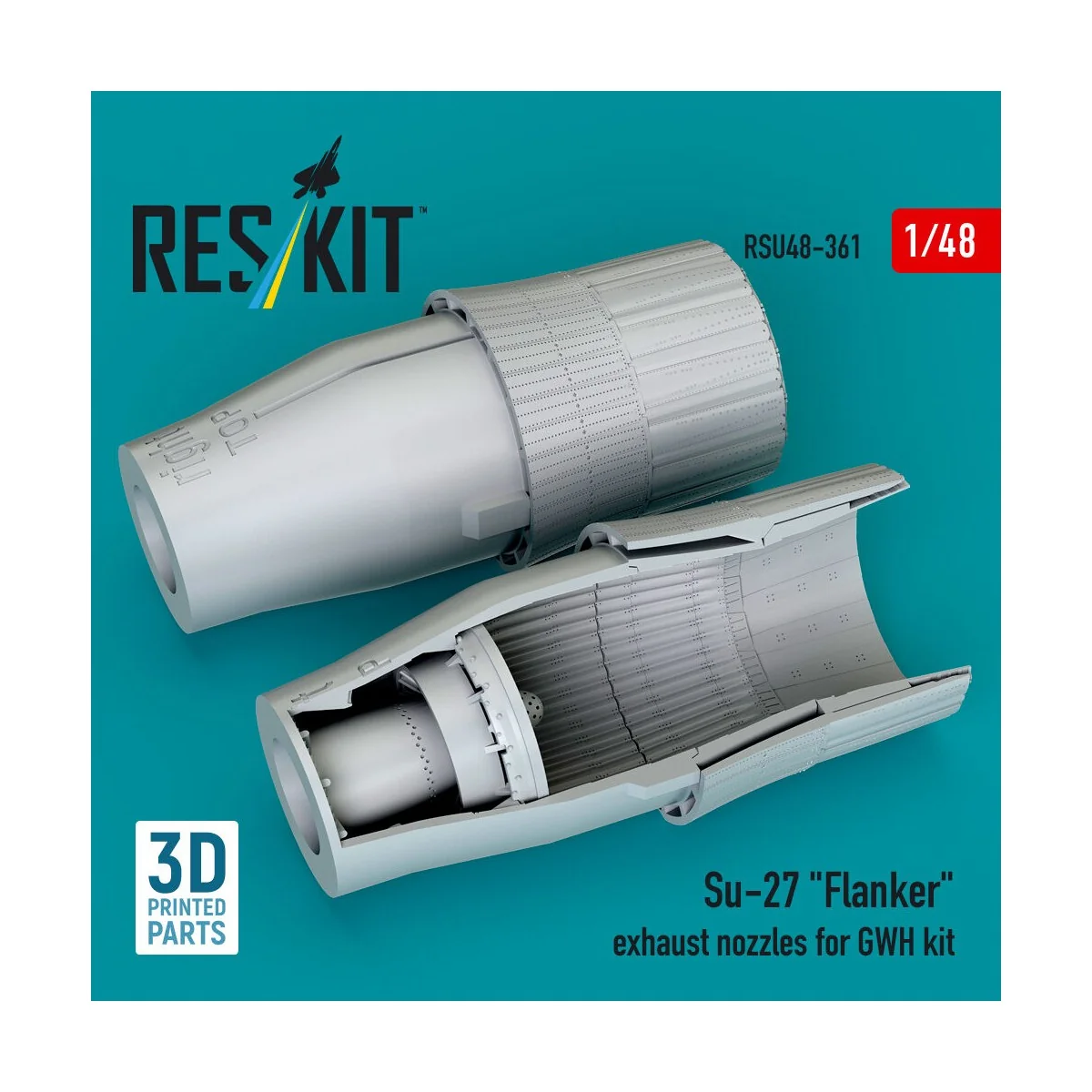 Su-27 Flanker exhaust nozzles for GWH kit (3D Printed), 1/48 - ResK... Su-27 Flanker exhaust nozzles for GWH kit (3D Printed), 1/48 - ResK...
