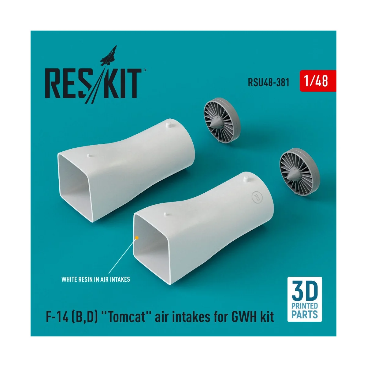 F-14 (B,D) Tomcat air intakes for GWH kit (3D Printed) - ResKit Mod...