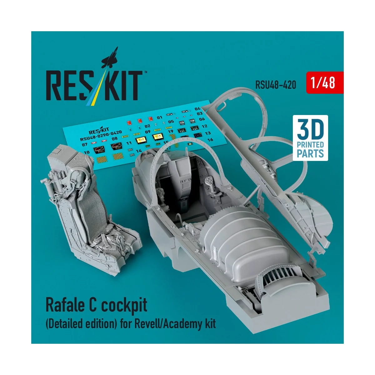Rafale C cockpit (Detailed edition) for Revell/Academy kit (3D prin...