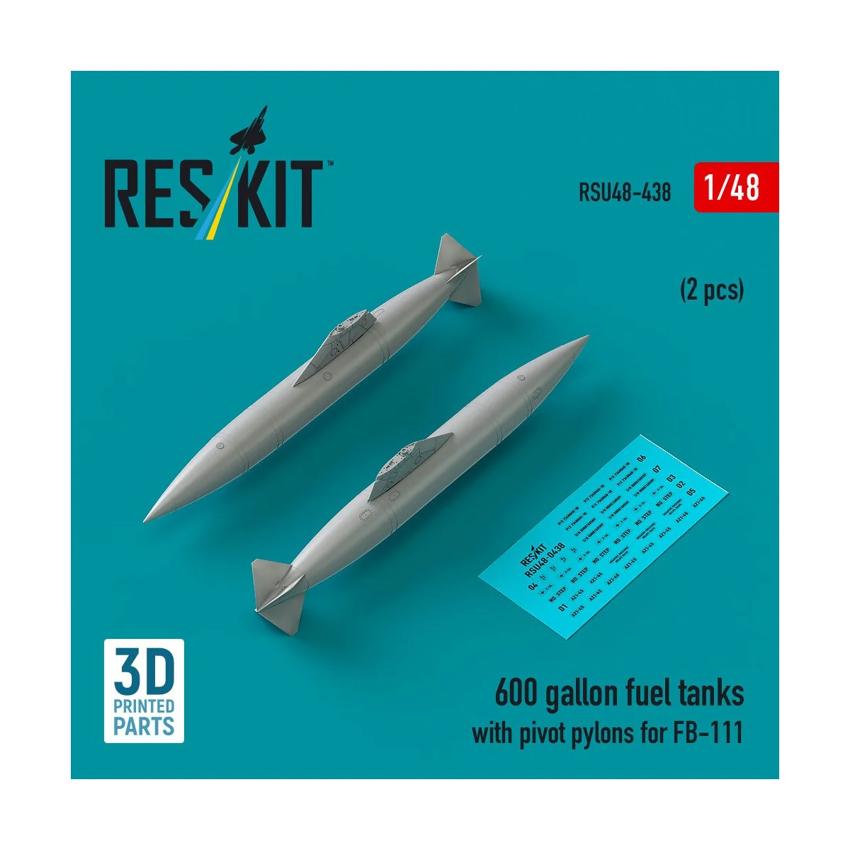 600 gallon fuel tanks with pivot pylons for FB-111 (2 pcs) (3D Prin...