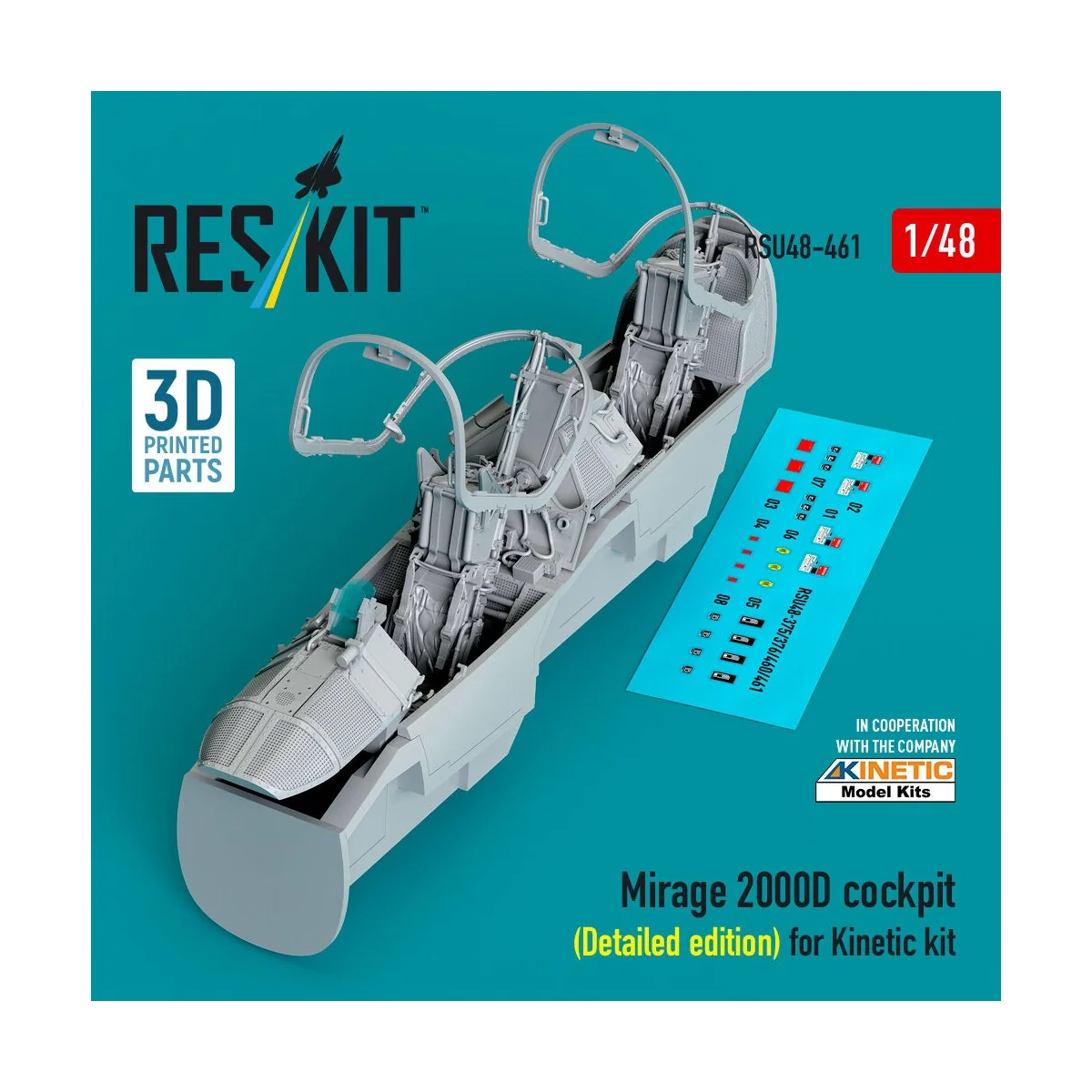Mirage 2000D cockpit (Detailed edition) for Kinetic kit (3D Printed...