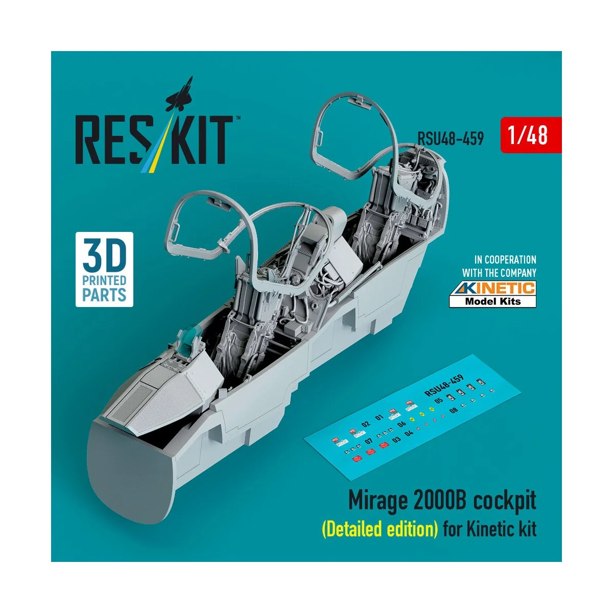 Mirage 2000B cockpit (Detailed edition) for Kinetic kit (3D Printed...