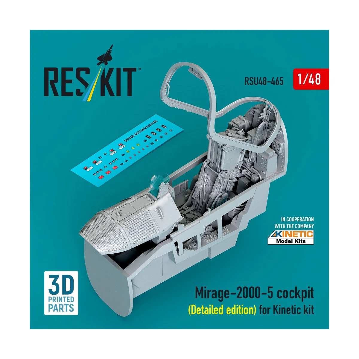 Mirage-2000-5 cockpit (Detailed edition) for Kinetic kit (3D Printe...