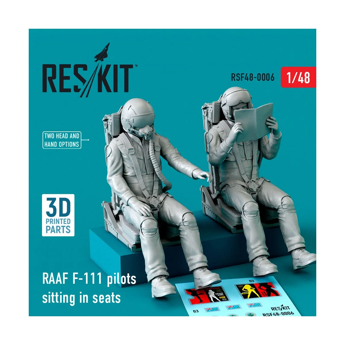 RAAF F-111 pilots sitting in seats (2 pcs) (3D Printed), 1/48 - Res...