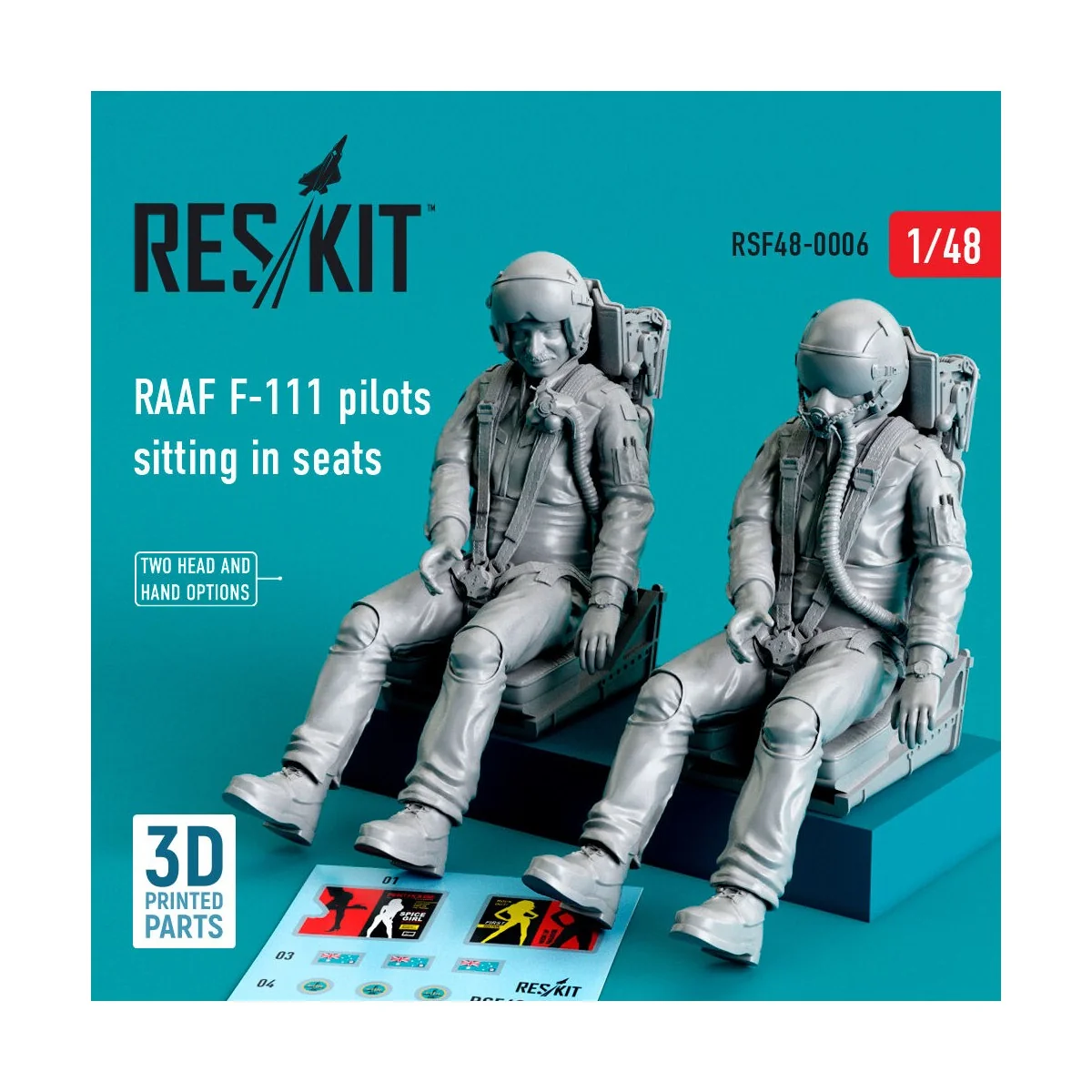 RAAF F-111 pilots sitting in seats (2 pcs) (3D Printed), 1/48 - Res...
