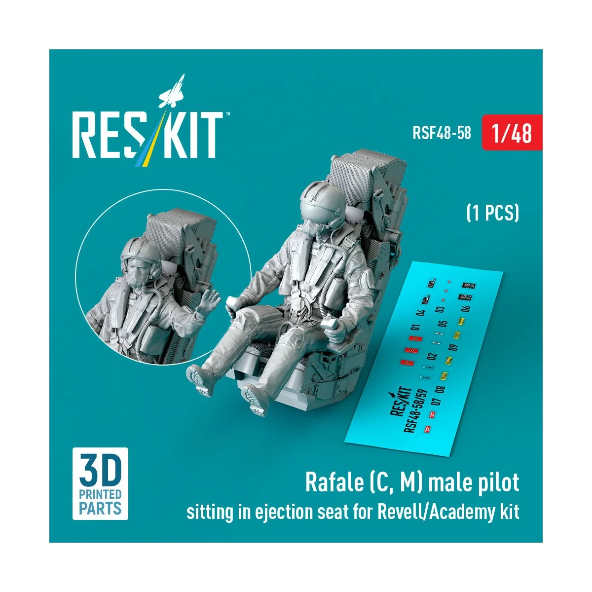 Rafale (C, M) male pilot sitting in ejection seat for Revell/Academ...