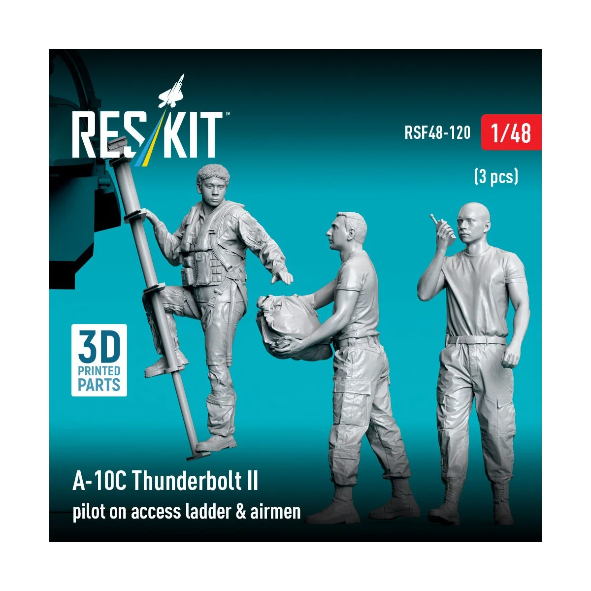 A-10C Thunderbolt II pilot on access ladder & airmen (3 pcs) (3D Pr...