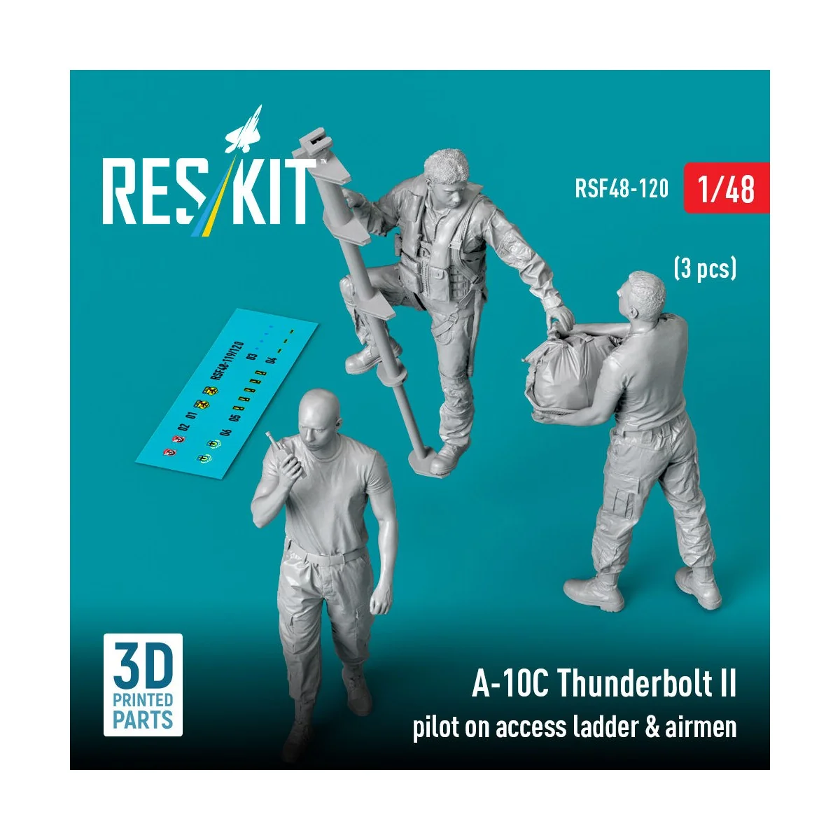 A-10C Thunderbolt II pilot on access ladder & airmen (3 pcs) (3D Pr...