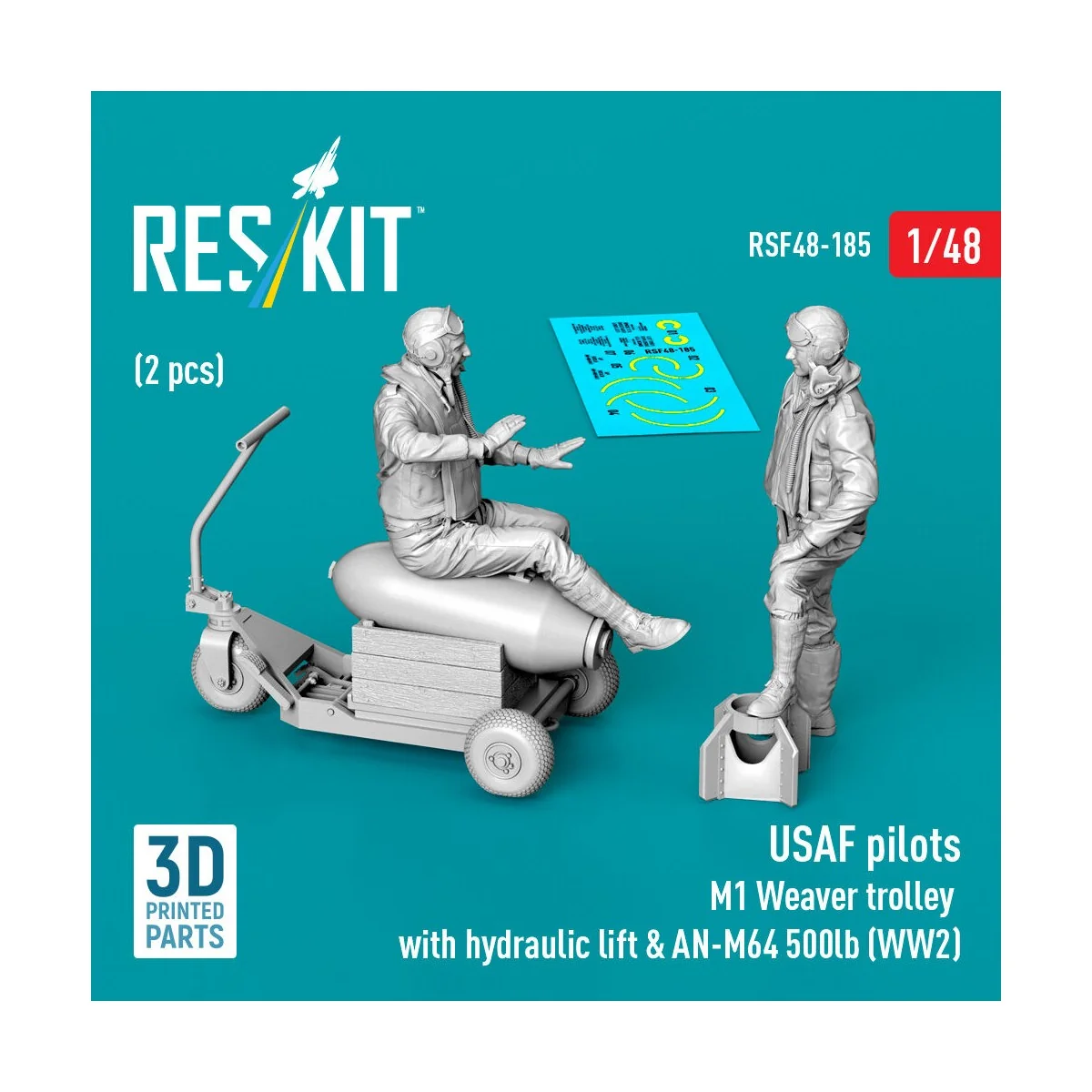 USAF pilots (2 pcs) & M1 Weaver trolley with hydraulic lift & AN-M6...