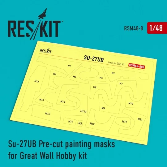 Su-27UB Pre-cut painting masks for GWH kit, 1/48 - ResKit Models RS... Su-27UB Pre-cut painting masks for GWH kit, 1/48 - ResKit Models RS...