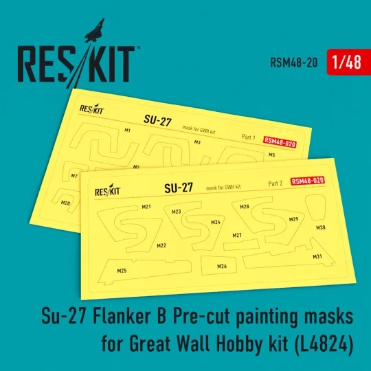 Su-27 Pre-cut painting masks for GWH L4824 kit, 1/48 - ResKit Model...