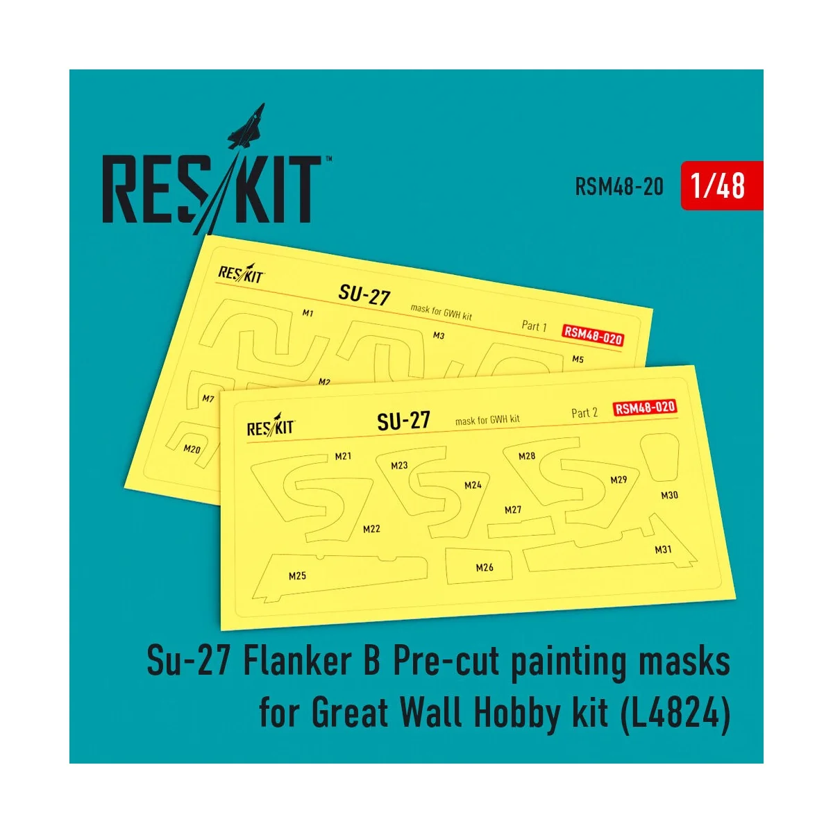 Su-27 Pre-cut painting masks for GWH L4824 kit, 1/48 - ResKit Model...
