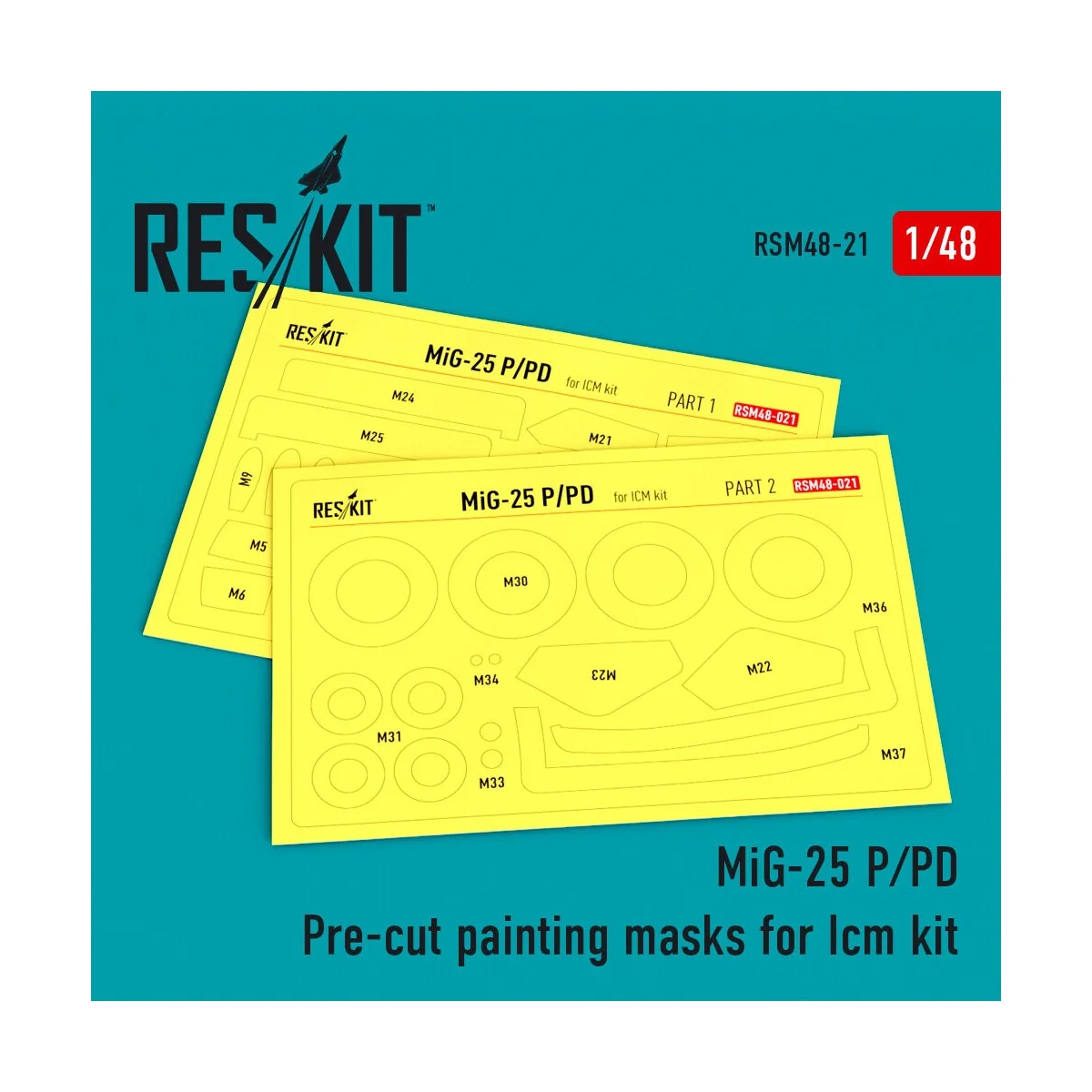MiG-25 (P, PD) Pre-cut painting masks for ICM kit, 1/48 - ResKit Mo... MiG-25 (P, PD) Pre-cut painting masks for ICM kit, 1/48 - ResKit Mo...