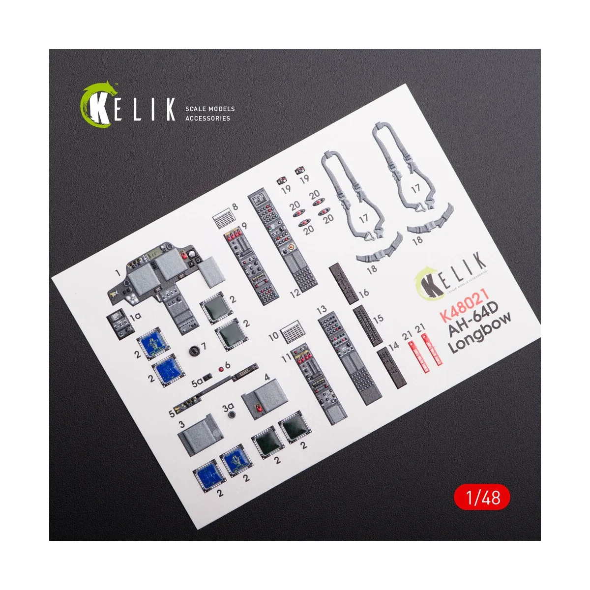 AH-64D Apache longbow interior 3D decals for Hasegawa kit, 1/48 - K...