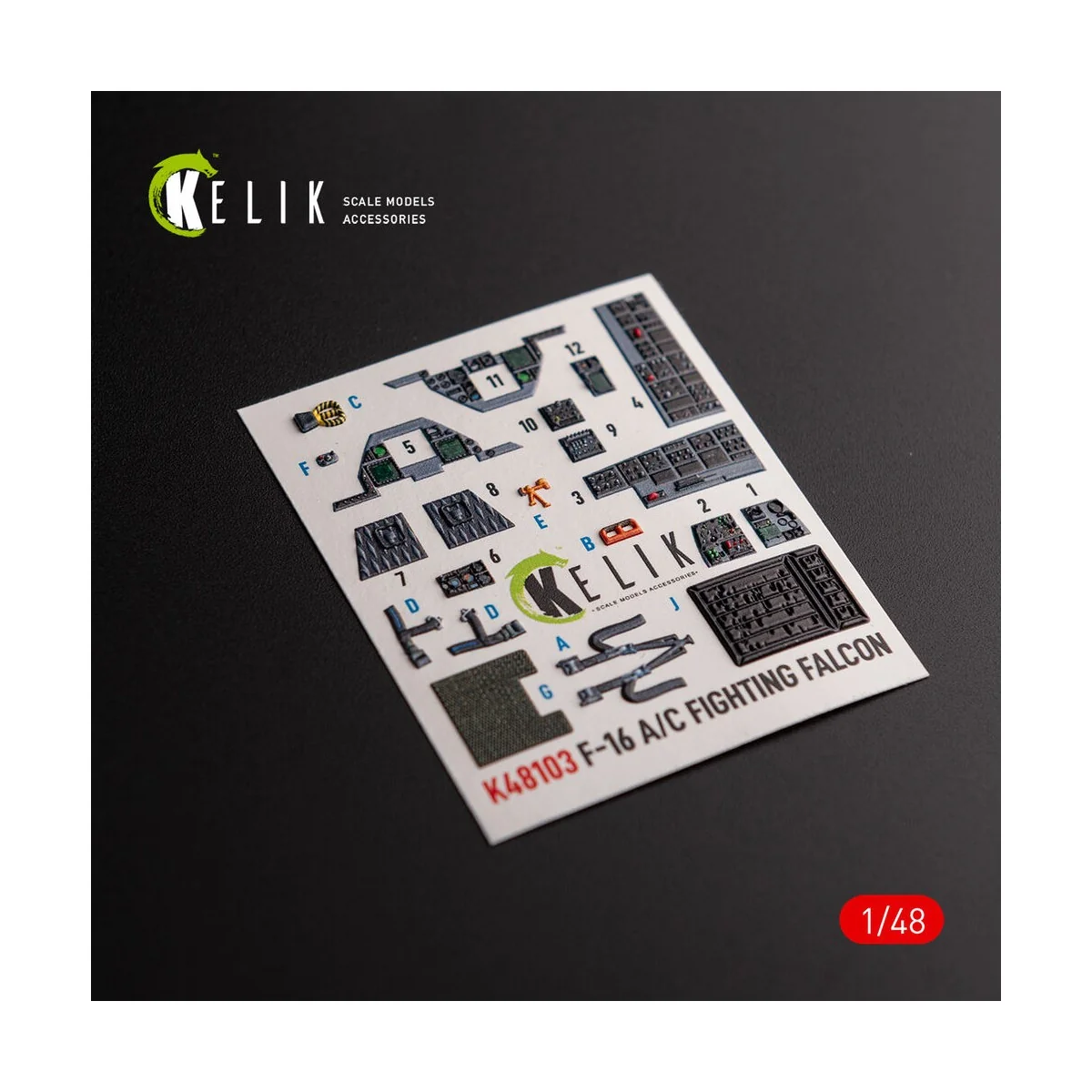 F-16A/C - interior 3D decals for Academy kit, 1/48 - Kelik K48103