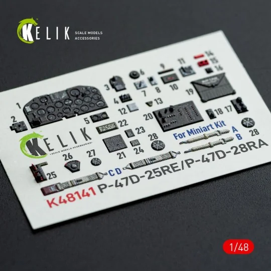P-47D - 25RE/28RA - interior 3D decals for MiniArt kit - Kelik K48141