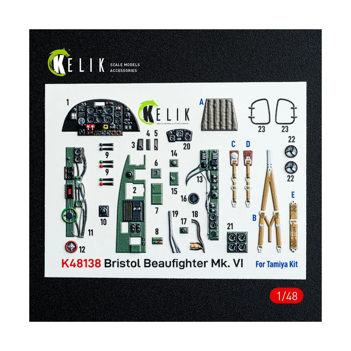 Bristol Beaufighter Mk.VI - interior 3D decals for Tamiya kit, 1/48...