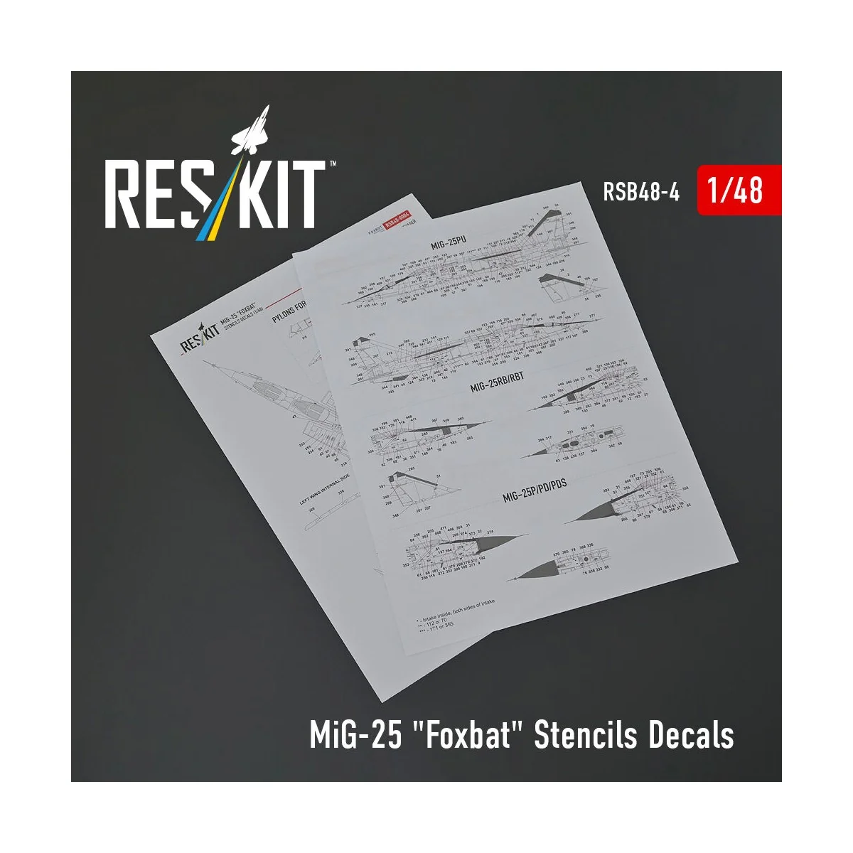 MiG-25 Foxbat Stencils Decals, 1/48 - ResKit Models RSB48-0004 MiG-25 Foxbat Stencils Decals, 1/48 - ResKit Models RSB48-0004