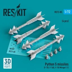 Python 5 missiles (4 pcs) (F-16I, F-16D, F-15I, Mirage F.1) (3D Pri...