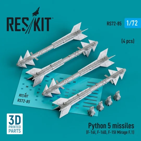 Python 5 missiles (4 pcs) (F-16I, F-16D, F-15I, Mirage F.1) (3D Pri...