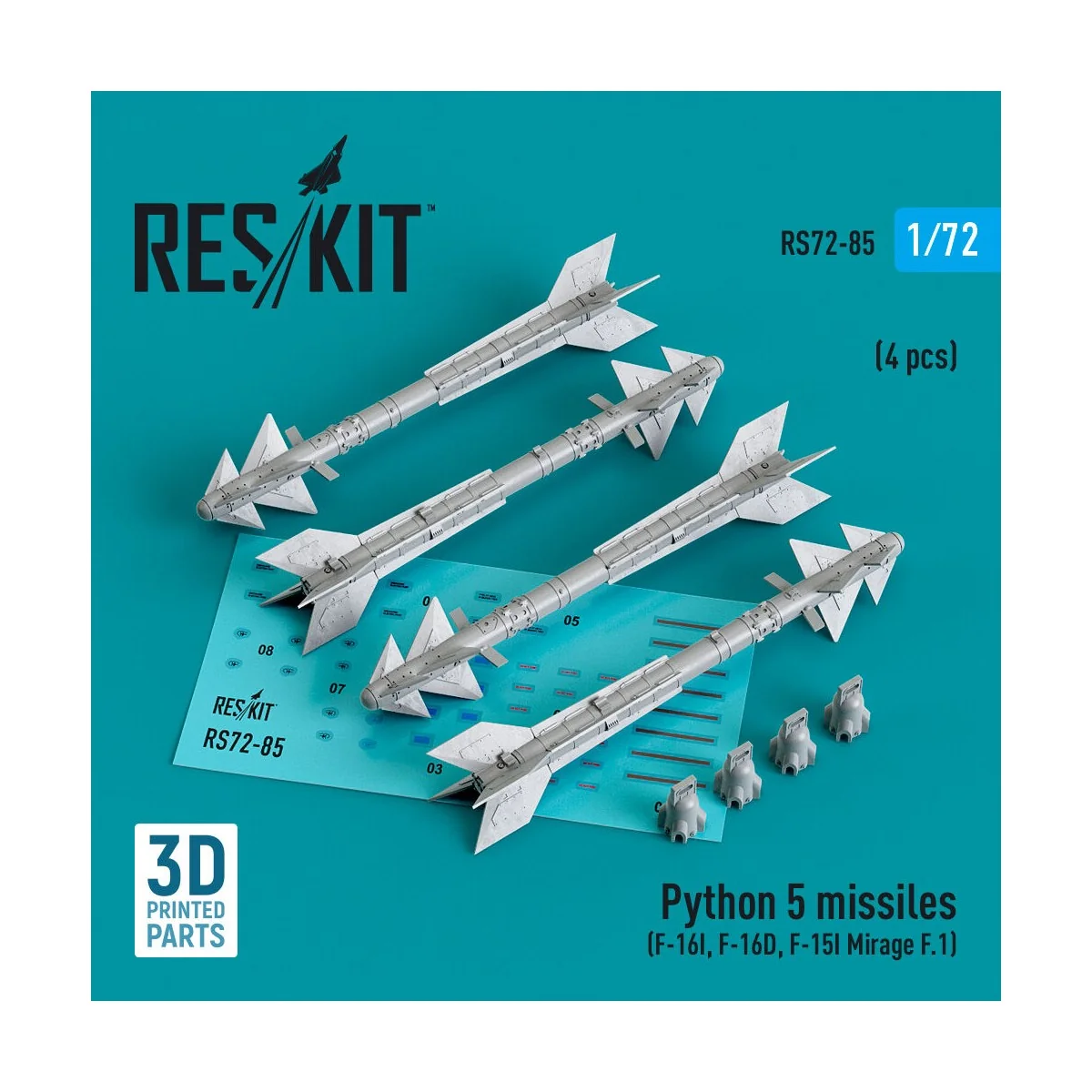 Python 5 missiles (4 pcs) (F-16I, F-16D, F-15I, Mirage F.1) (3D Pri...
