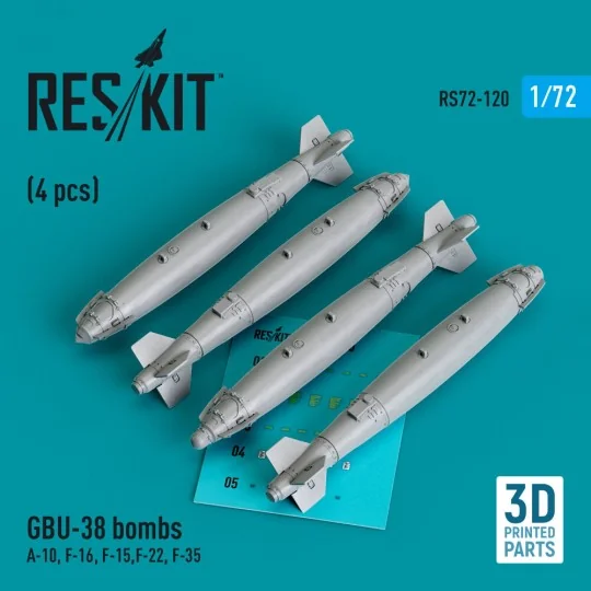 GBU-38 bombs (4 pcs) (A-10, F-16, F-15, F-22, F-35) (3D Printed), 1... GBU-38 bombs (4 pcs) (A-10, F-16, F-15, F-22, F-35) (3D Printed), 1...
