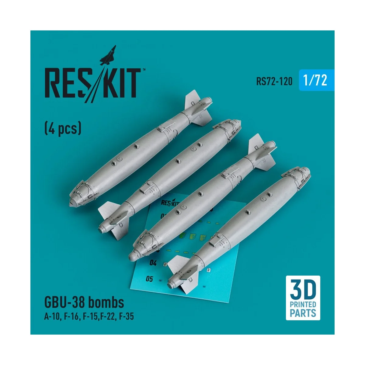 GBU-38 bombs (4 pcs) (A-10, F-16, F-15, F-22, F-35) (3D Printed), 1... GBU-38 bombs (4 pcs) (A-10, F-16, F-15, F-22, F-35) (3D Printed), 1...