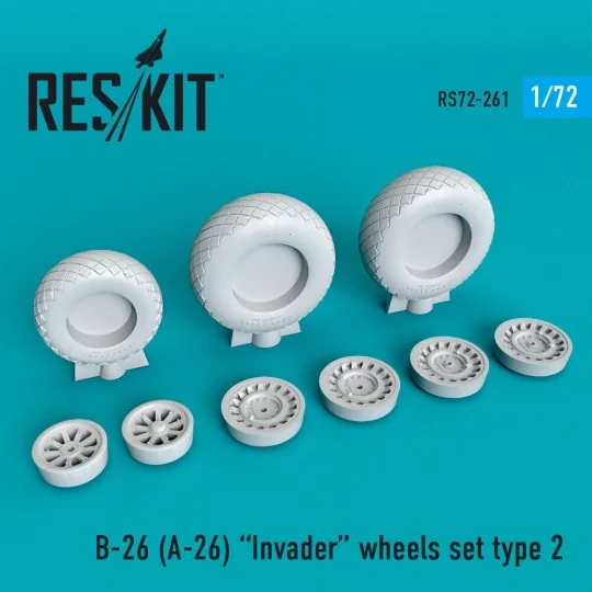 B-26 (A-26) Invader type 2 wheels set, 1/72 - ResKit Models RS72-0261 B-26 (A-26) Invader type 2 wheels set, 1/72 - ResKit Models RS72-0261