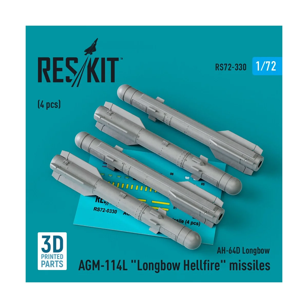 AGM-114L Longbow Hellfire missiles (4 pcs)(AH-64D Longbow) (3D Prin...